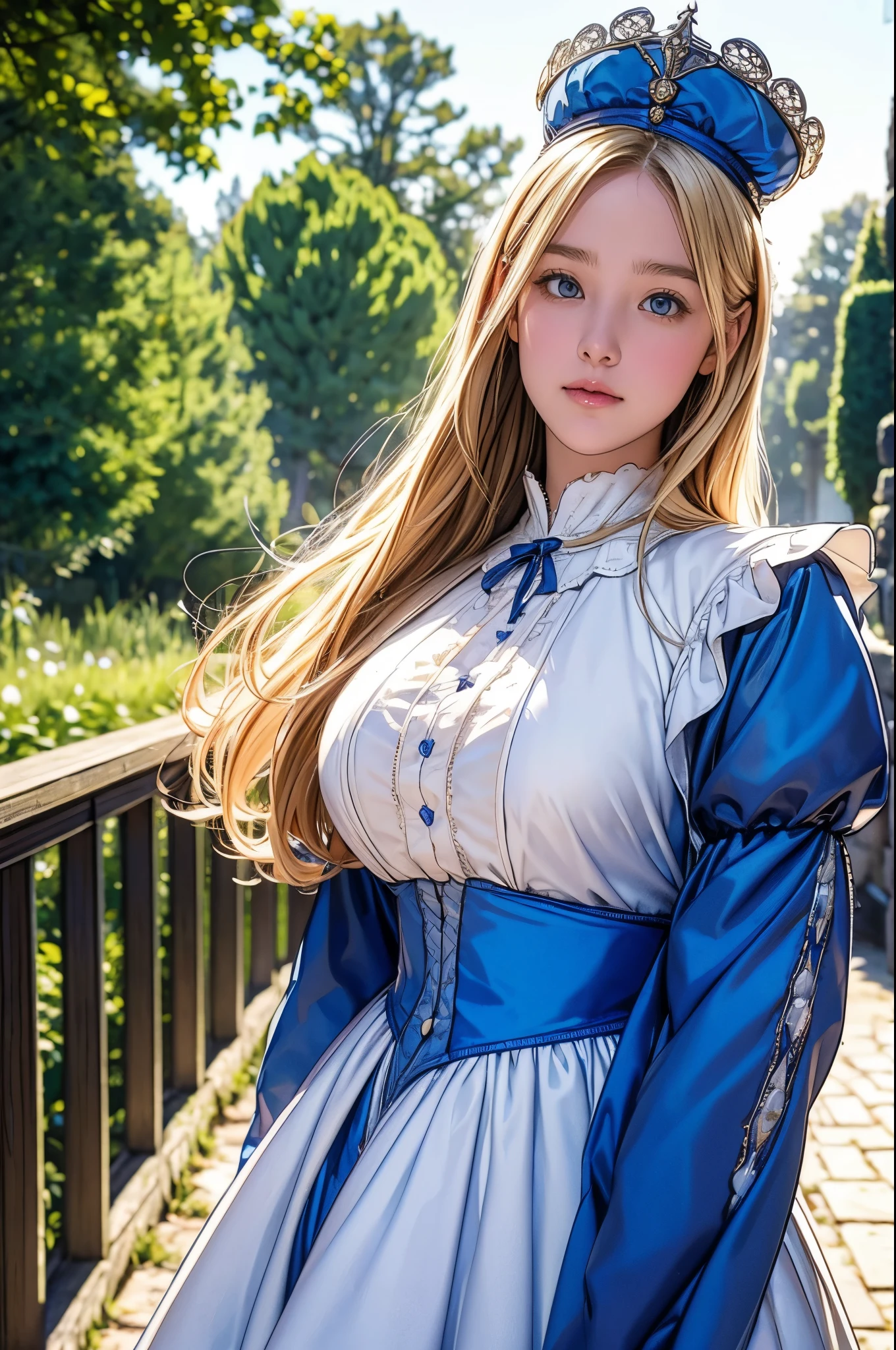 Virginia Otis, 13 years old (Blonde, blue eyes), Large Breasts, thin, Cute Face, An evening stroll at Canterville Castle (novel「ghost of canterville」Inspired by). 1887, Victorian Dark Fantasy