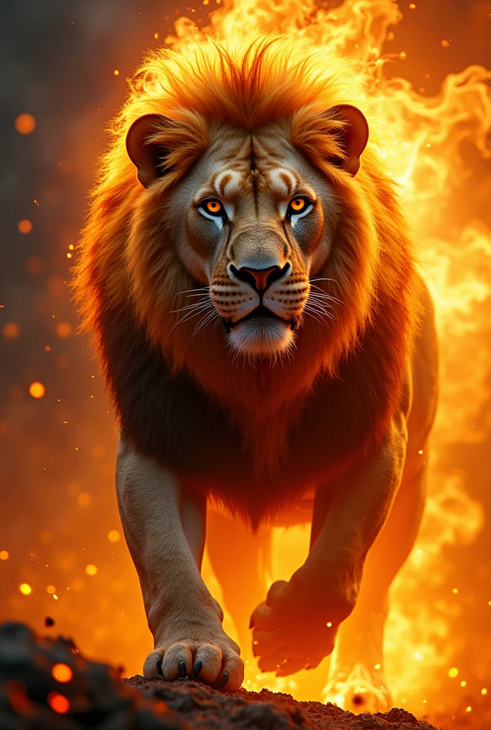 Lion with fire background with realistic look 