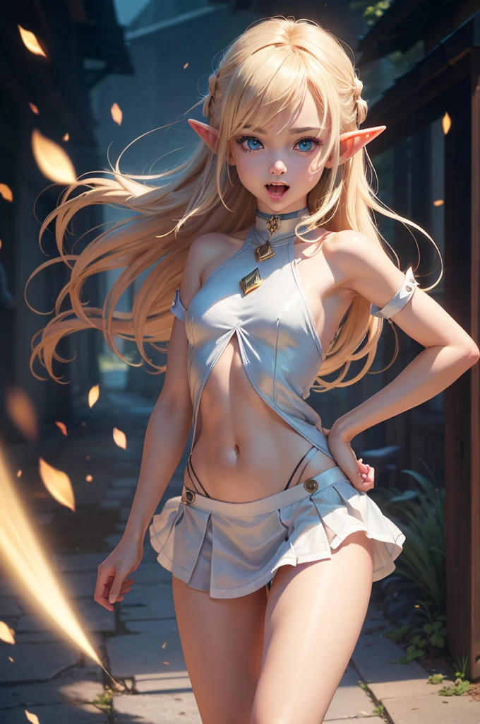 Cute small little , very little elf, showing your charm, showing your body, showing tongue, large tongue, ahegao face, pleasure face, perfect body, skinny, small, dynamic pose, skinny, short clothes. very small, cute face. Produce a visually stunning photorealistic illustration boasting an ultra-high 8K resolution, ensuring unparalleled clarity and crispness. high quality illumination, high resolution textures