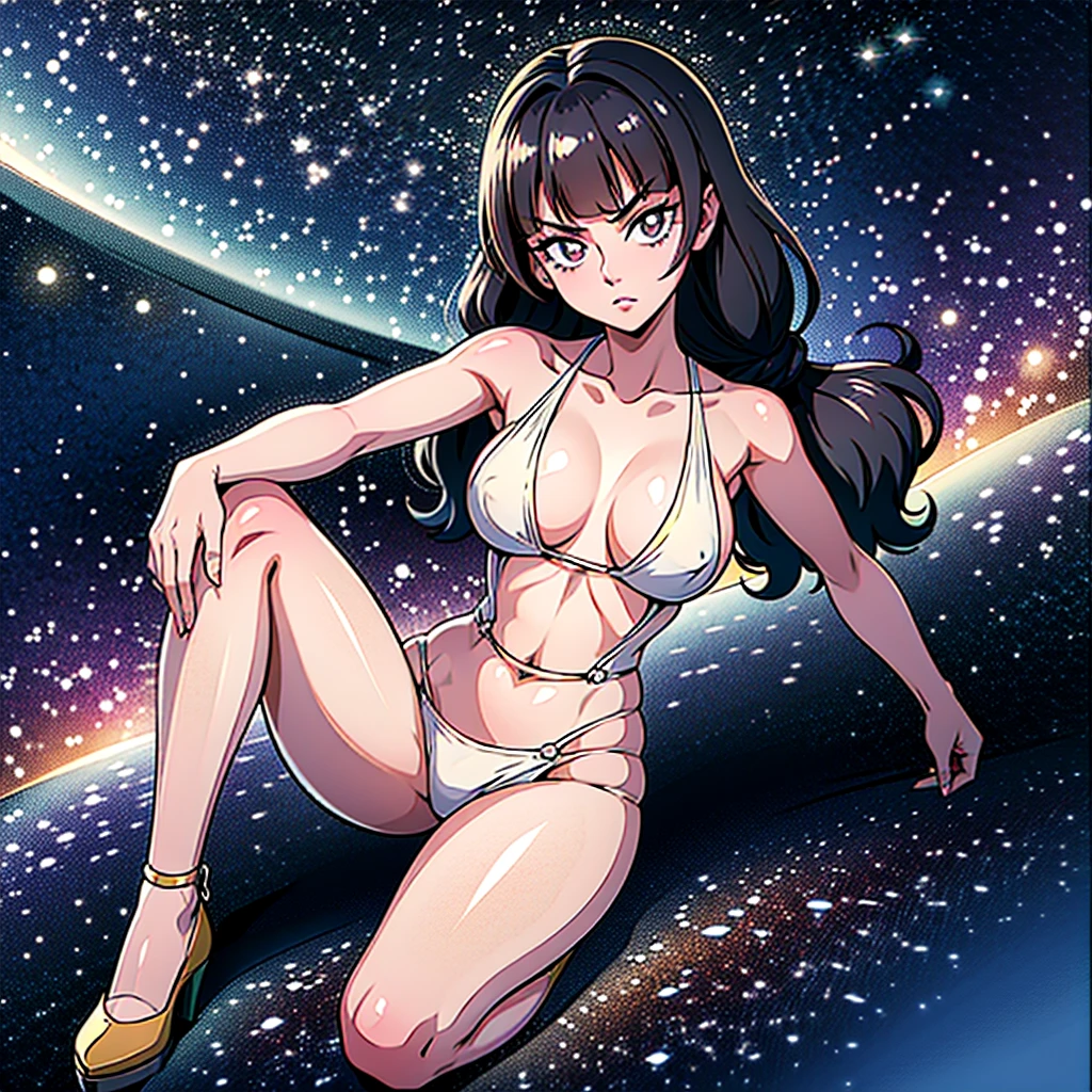 1 girl, (solo), ((amanogawaki)), best quality, highres, high quality, 8k, HD, super detail, anatomically correct, UHD, accurate, (masterpiece:1.0), (high quality:1.0), (ultra detailed), (Galaxy background), Looking At viewer, Serious Face, detailed eyes, (MFBP1), Full Body Model Pose, sexy and seductive female poses, full body