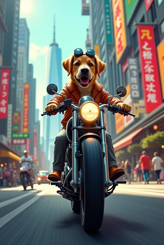 Labrador dog riding motorbike