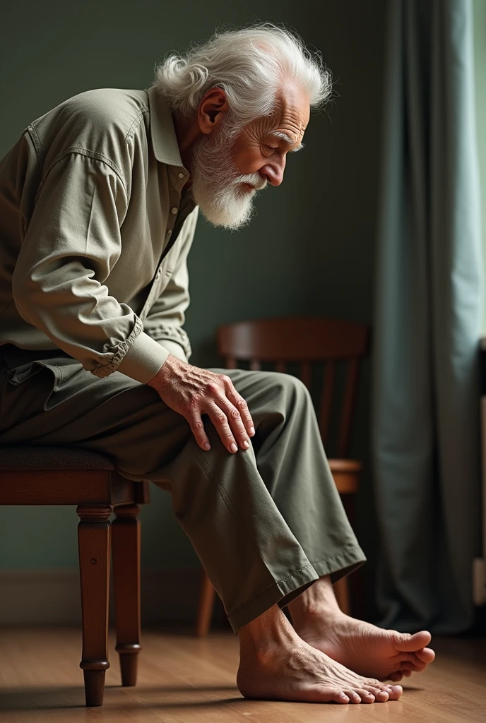 Subjects engaged in a one-minute dorsiflexion exercise, holding their toes at their highest height and gradually lowering them to the floor. Old man