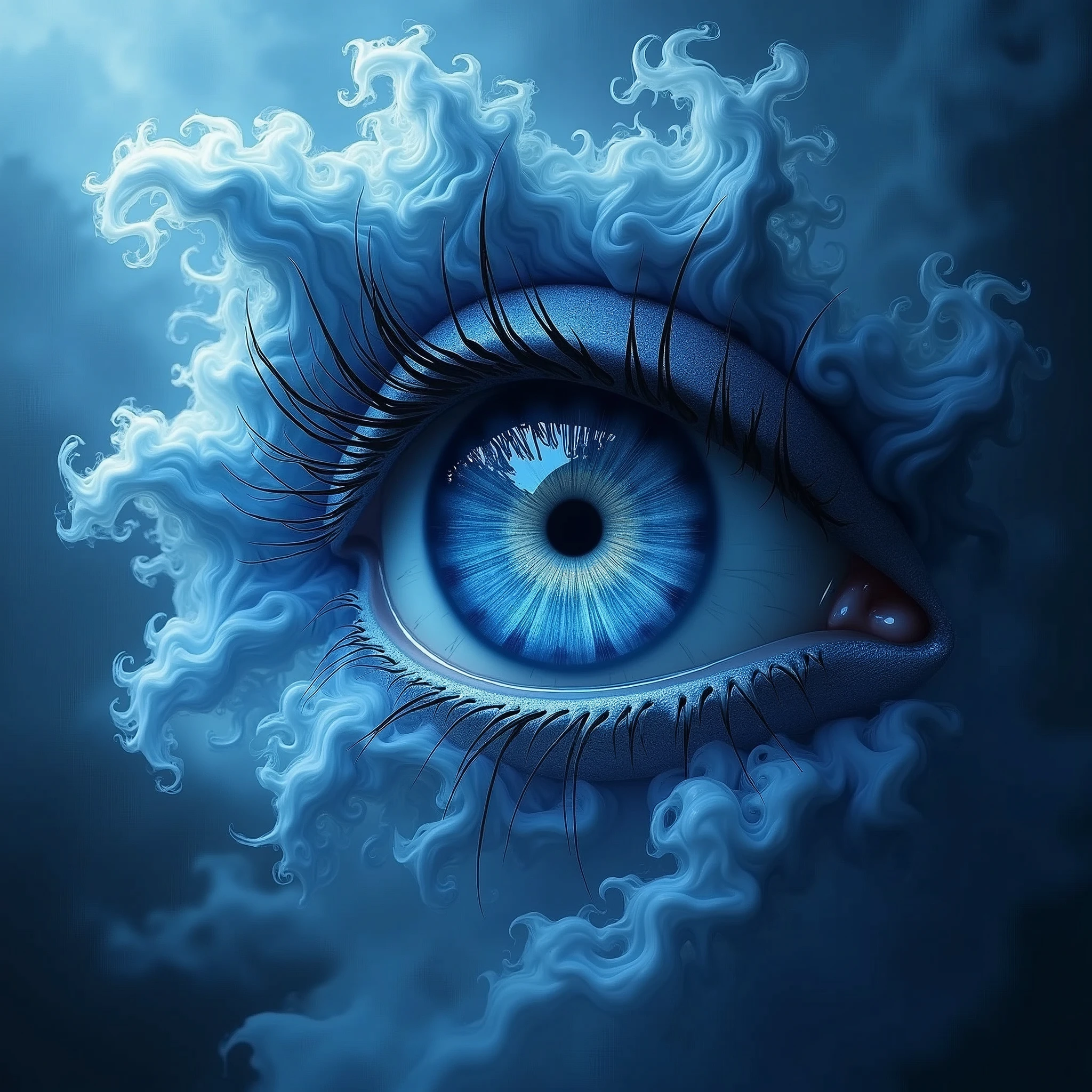 (masterpiece, top quality, best quality, official art, beautiful and aesthetic: 1.2), (1 eye), extremely detailed, (fractal art: 1.3), blue smoke, most detailed GhostMix