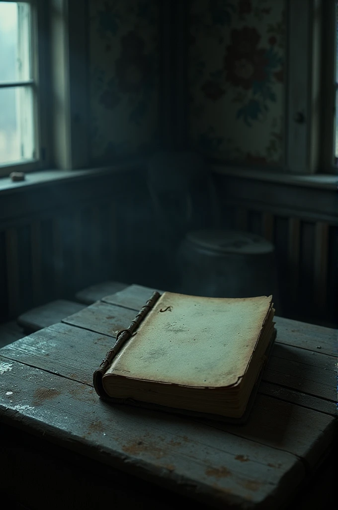 In an abandoned house; Old, the diary of someone who is worn out and now dead, but let that abandoned house be dark and spooky, let the diary be there on a dusty wooden table