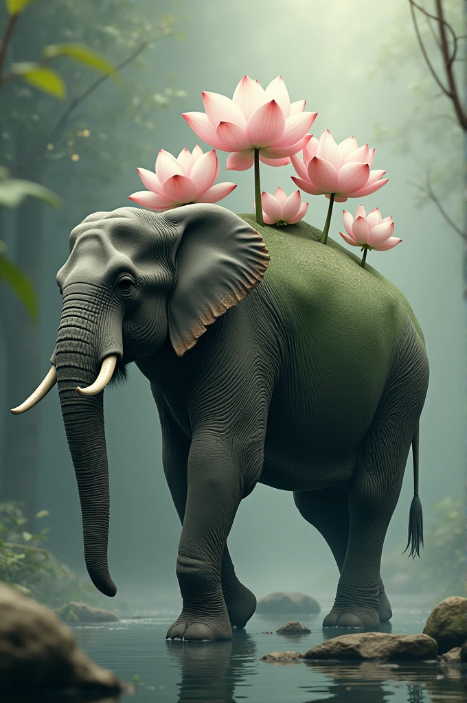 Lotus buds on the back of the elephant
