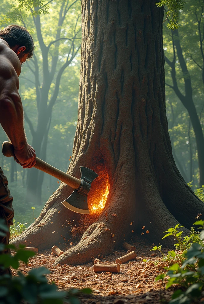 ax cutting trunk