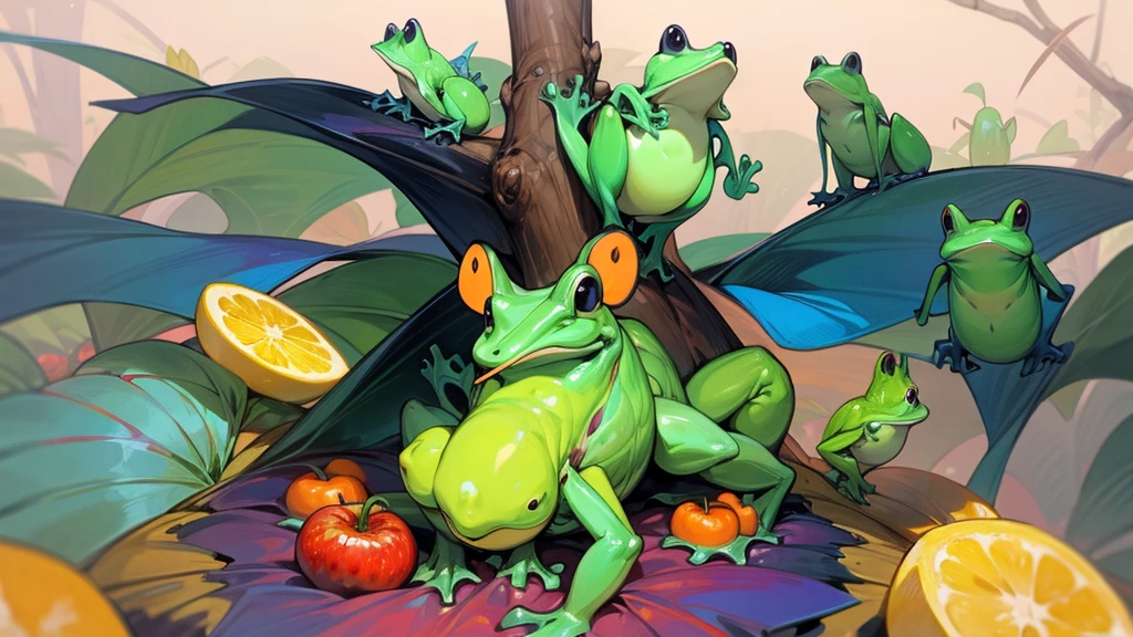 Ton frogs are eating all the insects and fruit they can find. without collecting