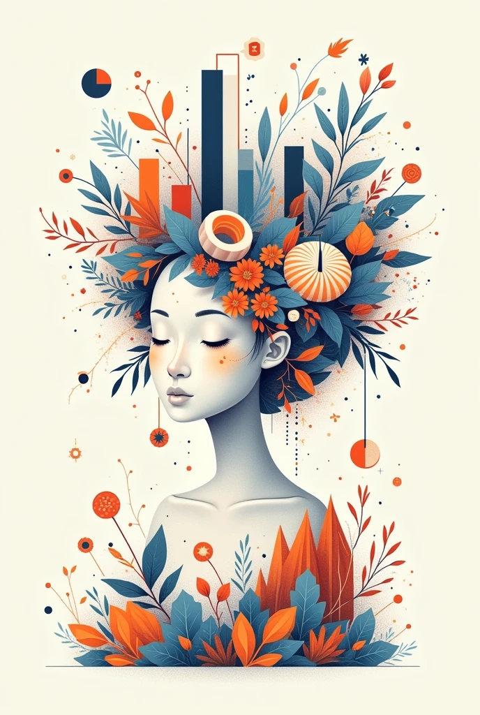 Create a drawing that has things to do with statistics and a title that says decorative statistics, and make it simple but beautiful and decorative as for a notebook