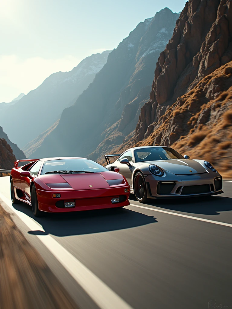 one Lamborghini Diablo and Porsche 911 Turbo