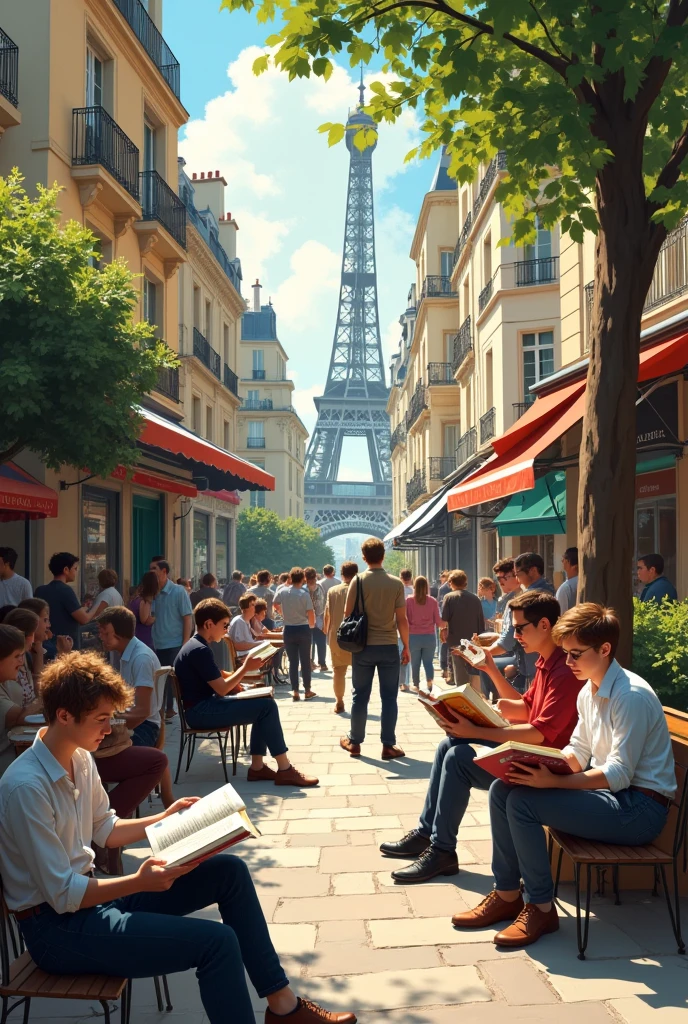 Peoples with book in paris