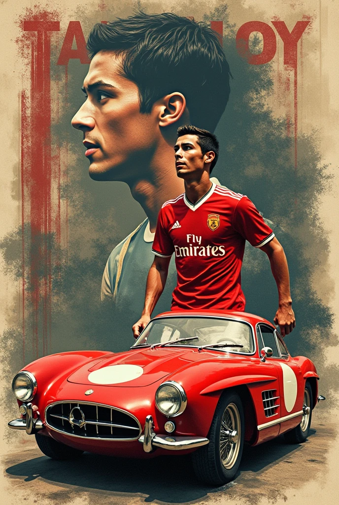 photomontage of classic car tastes , Cristiano Ronaldo , music and literature
