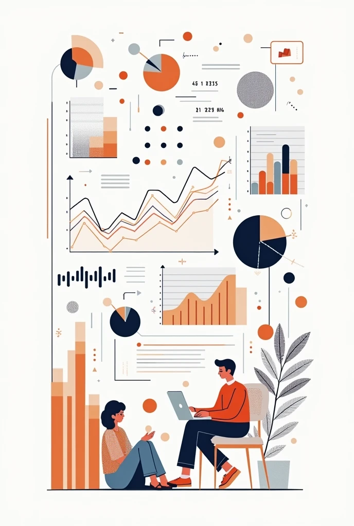 Create a drawing that has things to do with statistics and a title that says decorative statistics, and make it simple but beautiful