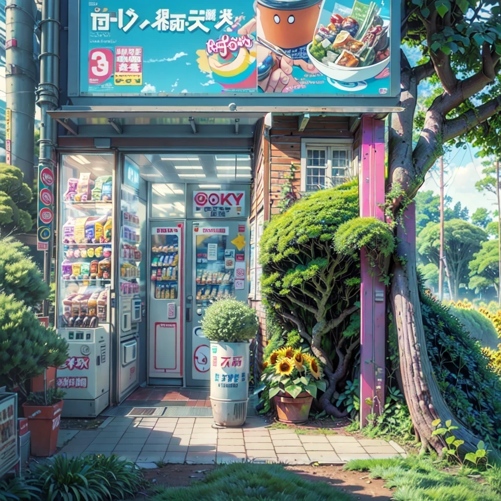 [Core Concept] A dilapidated old shop, its walls and roof overgrown with lush, verdant vegetation.

[Character Description] The shop appears abandoned, with weathered wooden panels and a crumbling facade, reclaimed by nature over time.

[Environment/Background] The shop is set against a backdrop of a dense, overgrown urban landscape, where towering trees and tangled vines creep up the building, blurring the boundaries between man-made and natural.

[Style and Atmosphere] The scene has a moody, melancholic atmosphere, with a sense of nature's gradual triumph over the abandoned structure, evoking a feeling of the passage of time and the impermanence of human creations.

[Composition] The composition focuses on the interplay between the decaying shop and the encroaching vegetation, creating a visually striking contrast between the man-made and the organic.

[Details and Embellishments] Intricate patterns of leaves, vines, and mosses cling to the walls and roof, adding depth and texture to the scene, while the weathered wood and crumbling bricks suggest the shop's bygone era.

[Technical Specifications] The image should be rendered in a realistic, highly detailed style, with a focus on capturing the nuances of the organic textures and the interplay of light and shadow within the overgrown environment.