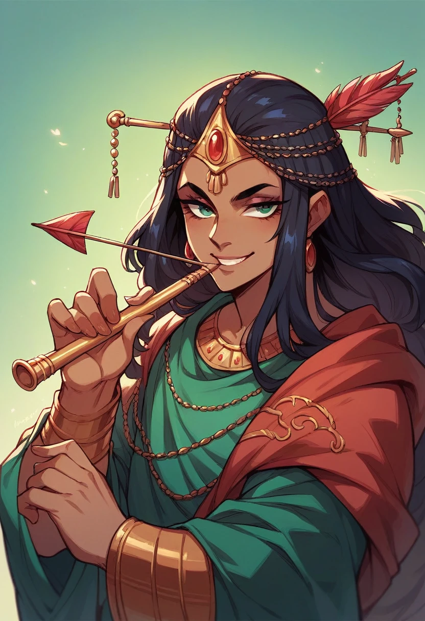 Lord rama with arrow and lord Krishna with flute together with qute smile and beautiful bakdrop 