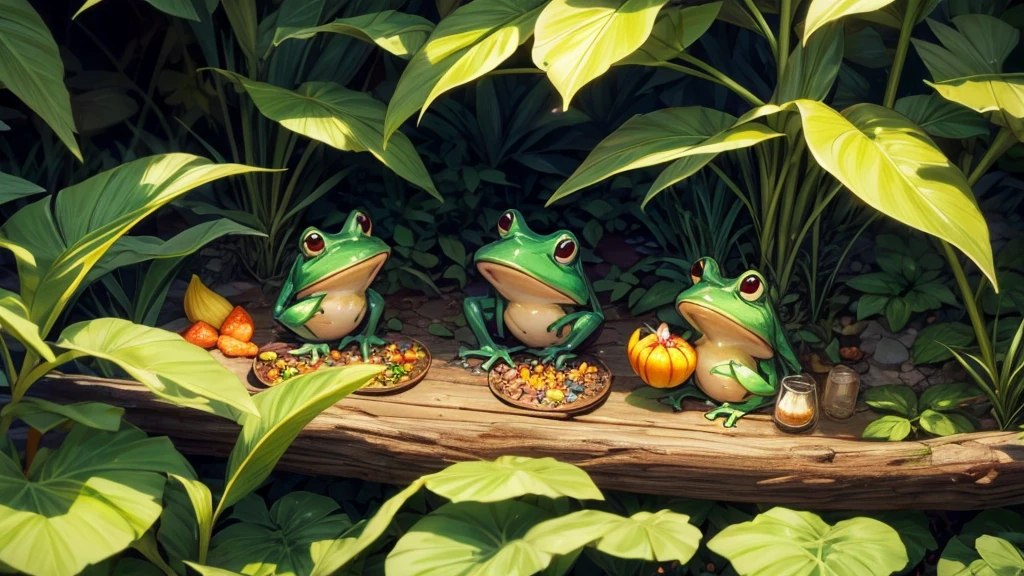 Ton frogs are eating all the insects and fruit they can find. without collecting