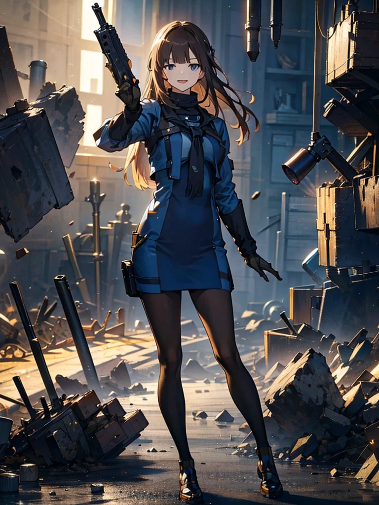 holding_gun, assault_rifle, Very detailed, Brown Hair, Anime Style, whole body, alone, Stylish Gunfighter Girl, Holding a steampunk long barrel pistol,Standing in the wasteland, 8K high resolution, In the spotlight, The background is a dark and desolate landscape, Horror movie atmosphere. Her figure is very beautiful, Emphasizing the dark and crazy elements. Skillfully expressing the effects of light and shadow,