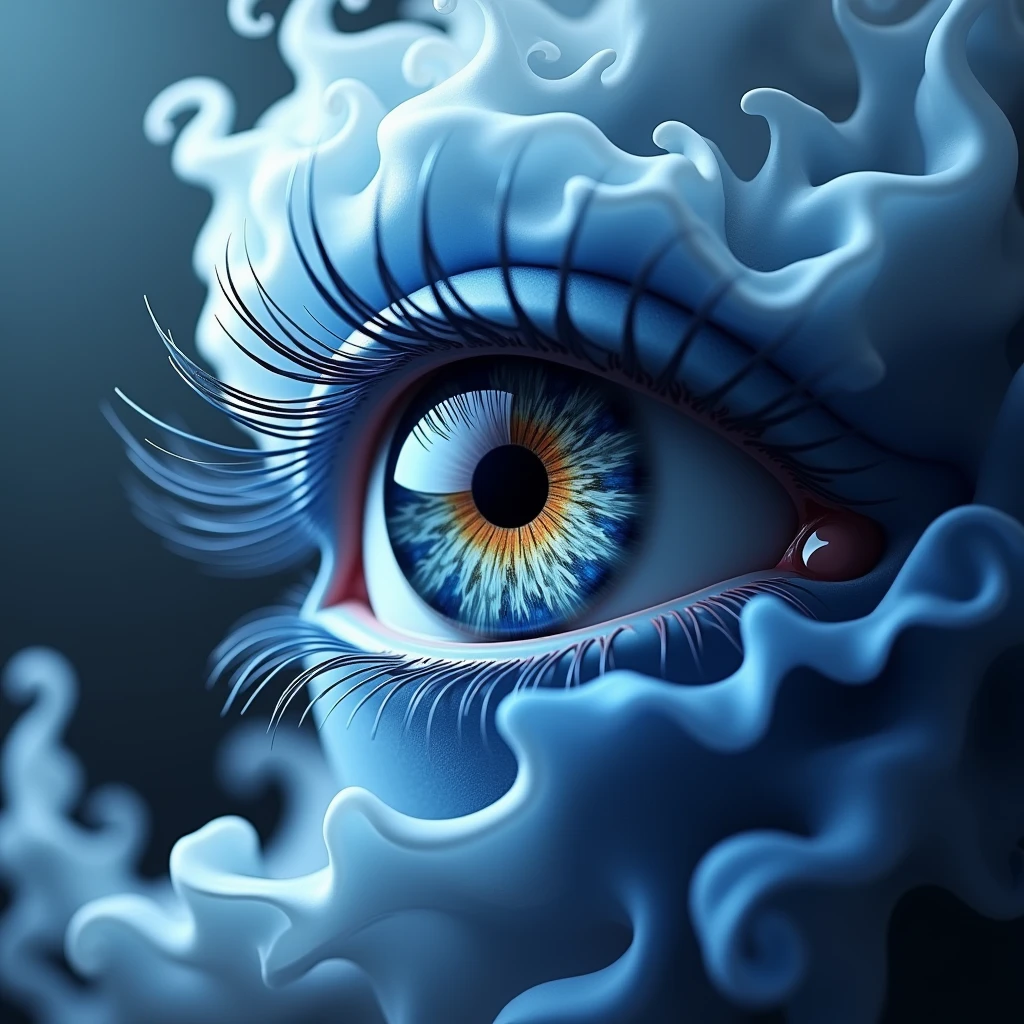 (masterpiece, top quality, best quality, official art, beautiful and aesthetic: 1.2), (1 eye), extremely detailed, (fractal art: 1.3), blue smoke, most detailed GhostMix