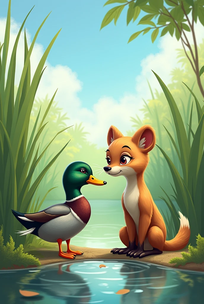 Create a picture of a weasel with a duck