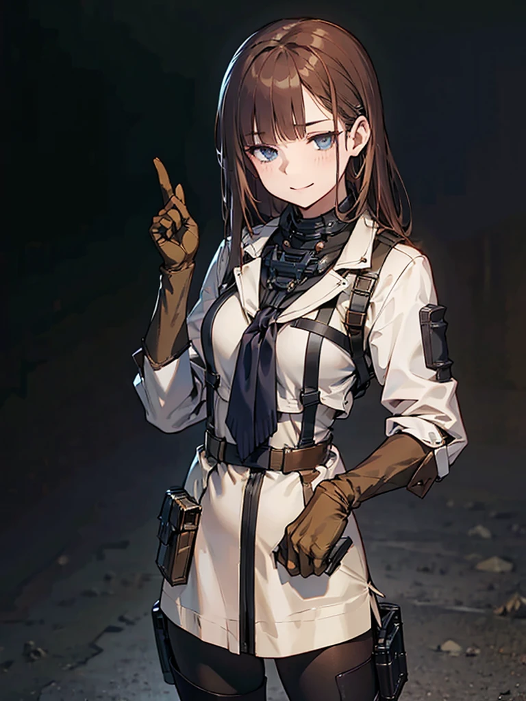 holding_gun, assault_rifle, Very detailed, Brown Hair, Anime Style, whole body, alone, Stylish Gunfighter Girl, Holding a steampunk long barrel pistol,Standing in the wasteland, 8K high resolution, White Background, In the spotlight, The background is a dark and desolate landscape, Horror movie atmosphere. Her figure is very beautiful, Emphasizing the dark and crazy elements. Skillfully expressing the effects of light and shadow,