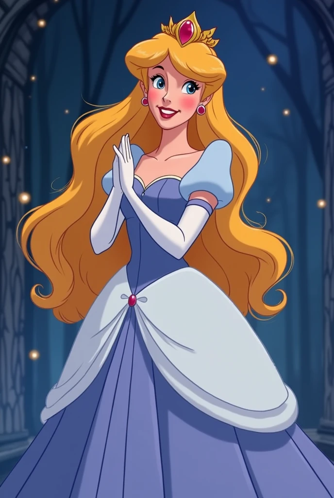 Aurora from disney in an anime style from the 1995s Vintage cottoncore 2D not realistic like in Disney movies