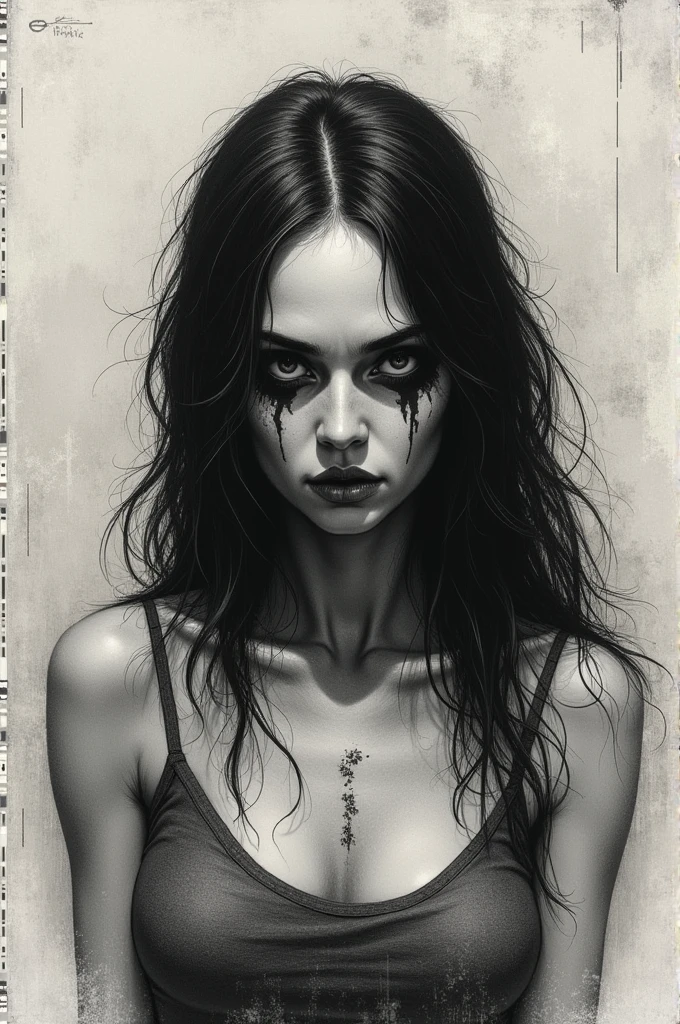 handmade drawing black and white notebook horror woman