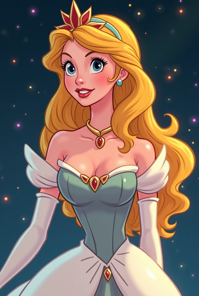 Aurora from disney in an anime style from the 1995s Vintage cottoncore 2D not realistic like in Disney movies