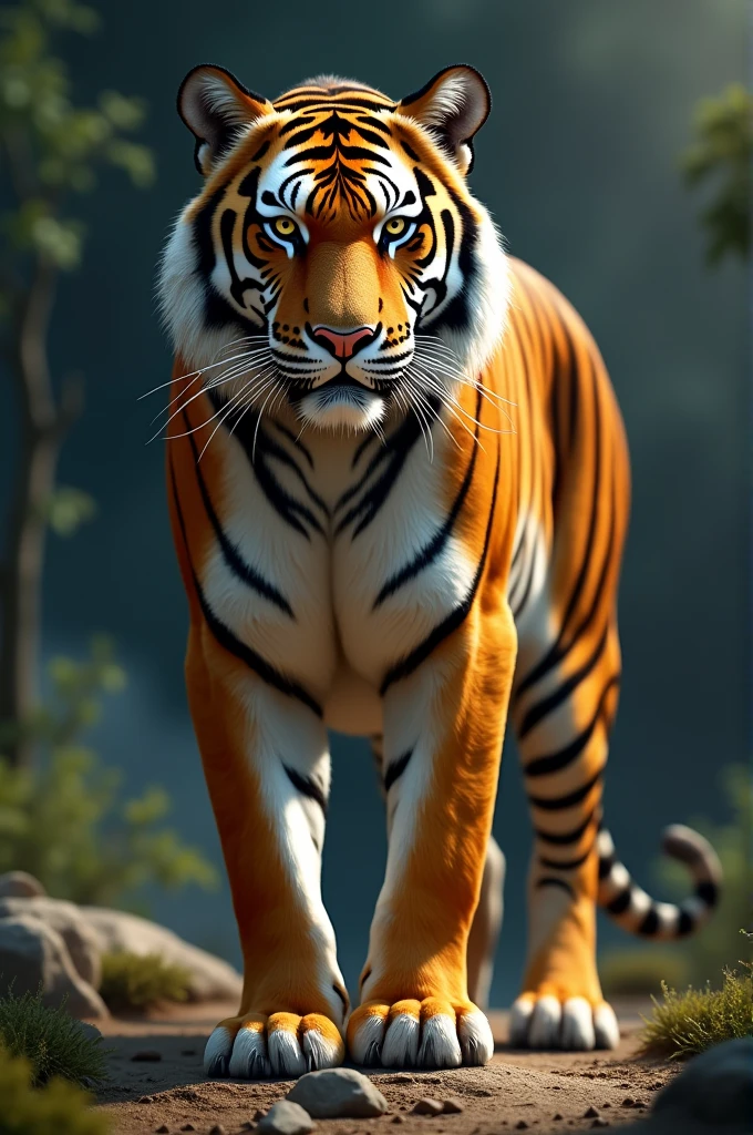 The majestic physical features of the tiger, such as its striking stripes and powerful build.
- 