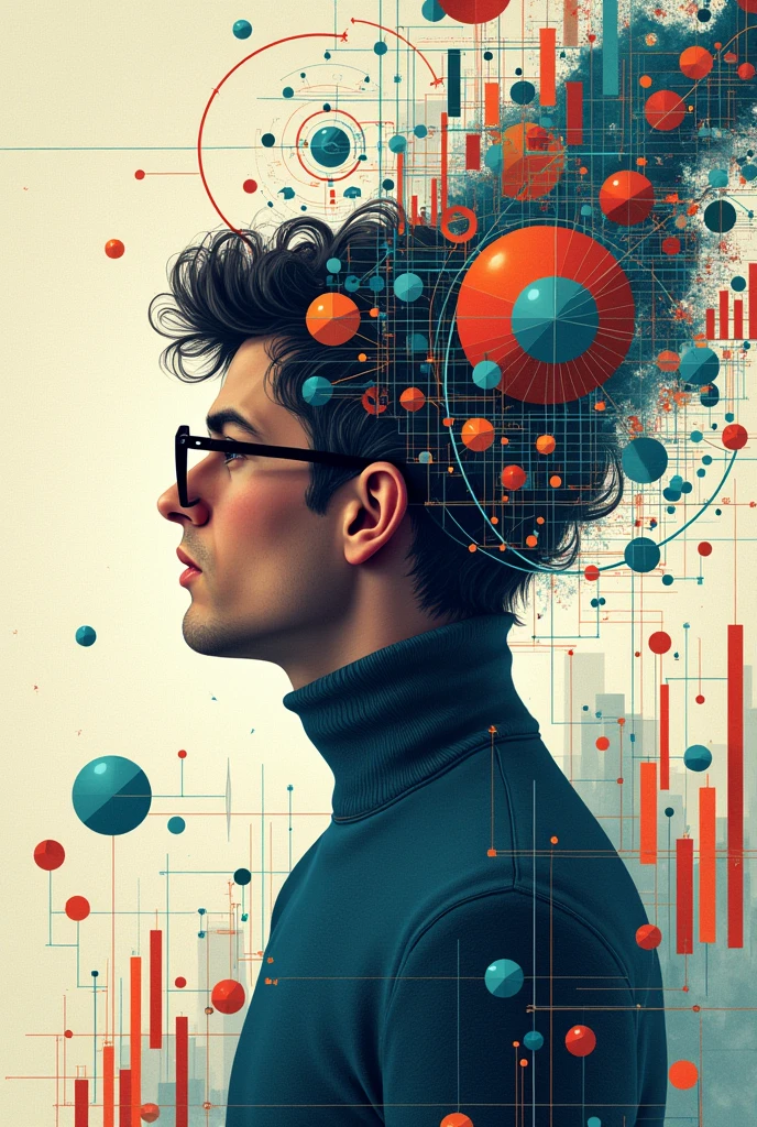 Create a drawing that has things that have to do with statistics and as if it were a cover for a more aesthetic cauderno 
 