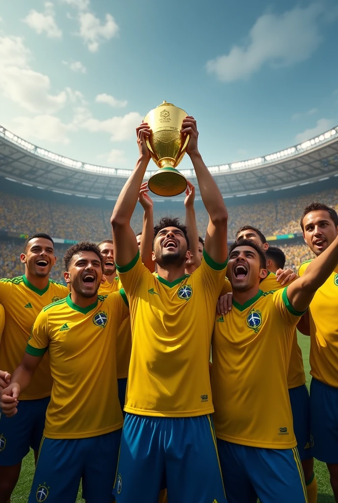 Brazil lifting the Confederations Cup trophy