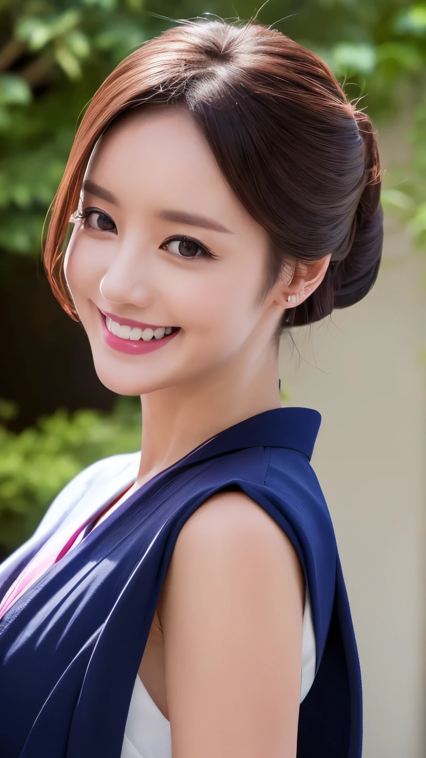 (best quality,highres,ultra-detailed),((portrait )),1beautiful Japanese lady,beautiful detailed eyes,((grin)),beautiful detailed lips,extremely detailed face,longeyelashes,soft smile,flowing hair,natural lighting, wearling japanese elegant Kimono,((Hair up)),((smiling)),