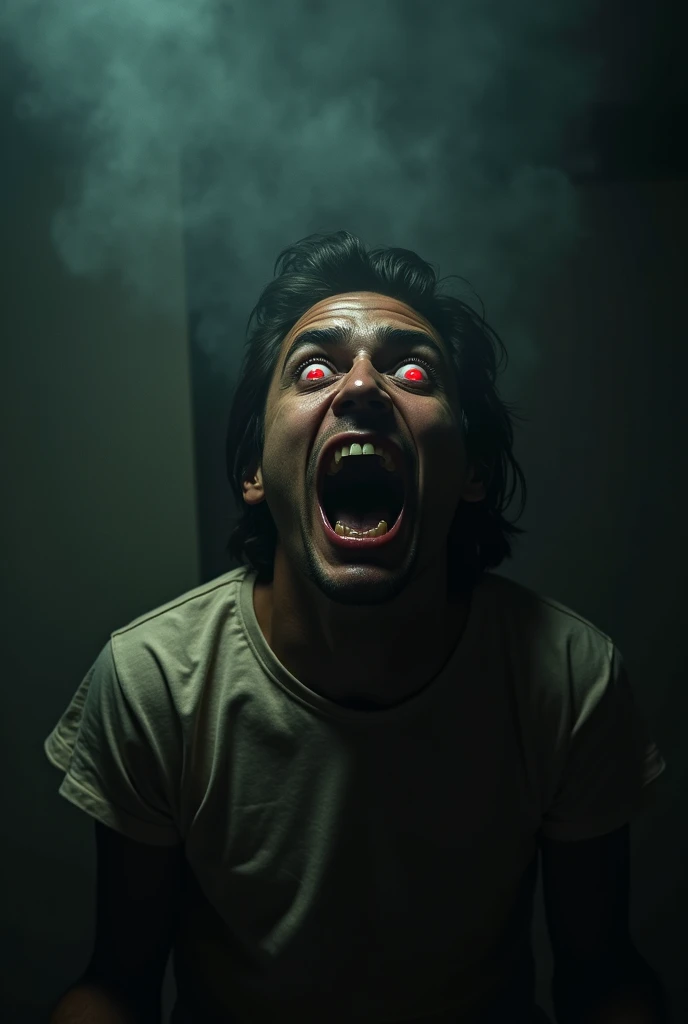 Photo taken from phone of friend being possessed by demon realistic