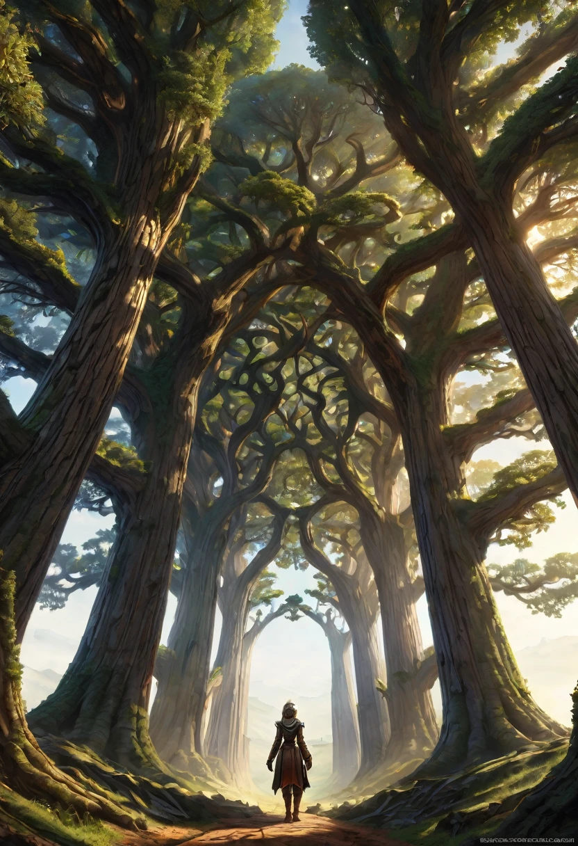 Anthropomorphic humanoid oak tree.  Official Art – Charecter profile. An Award-Winning Digital Masterpiece In 4K Ultra HD, Extreme Detail And Intricate Realism. Symmetrical Face. This Concept Art Brought To Life By The Hands Of Artists Like Wlop & Artgerm In A Stunning 2D Vector Illustration.Background Is A Panoramic Vista.

