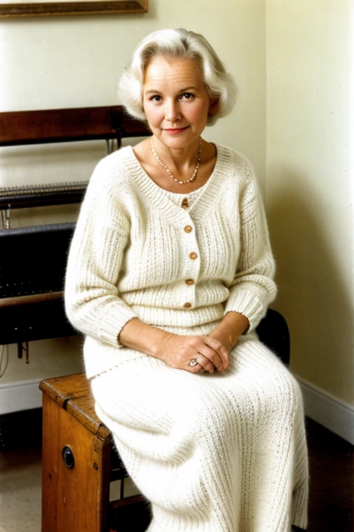 young, Beautiful, handsome, white, skinny, soft skin, beautiful face, oops a granny knits for her clothes on an old knitting machine