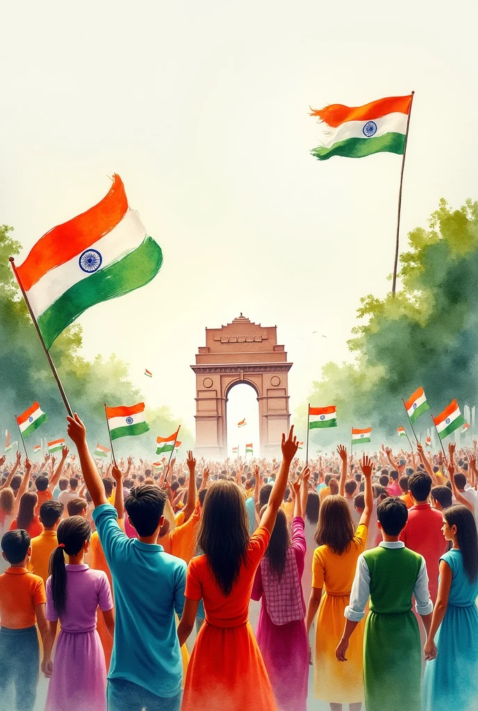 People are leaving stool in open fields with Indian flags in their hands