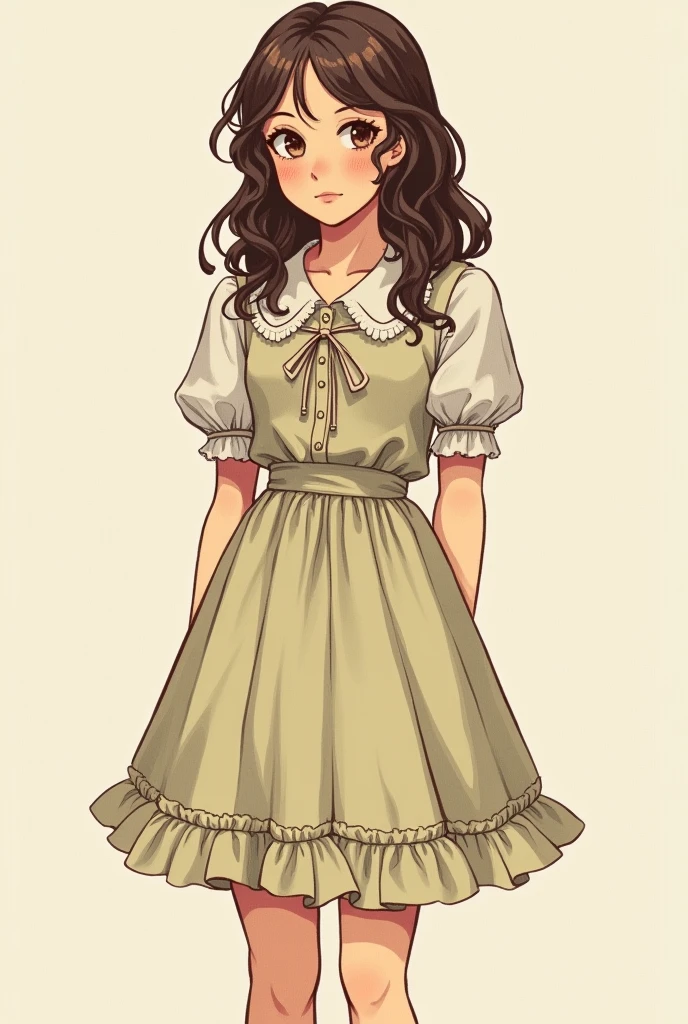 Design a character to draw a sketch a girl and make it anime like Vintage cottoncore