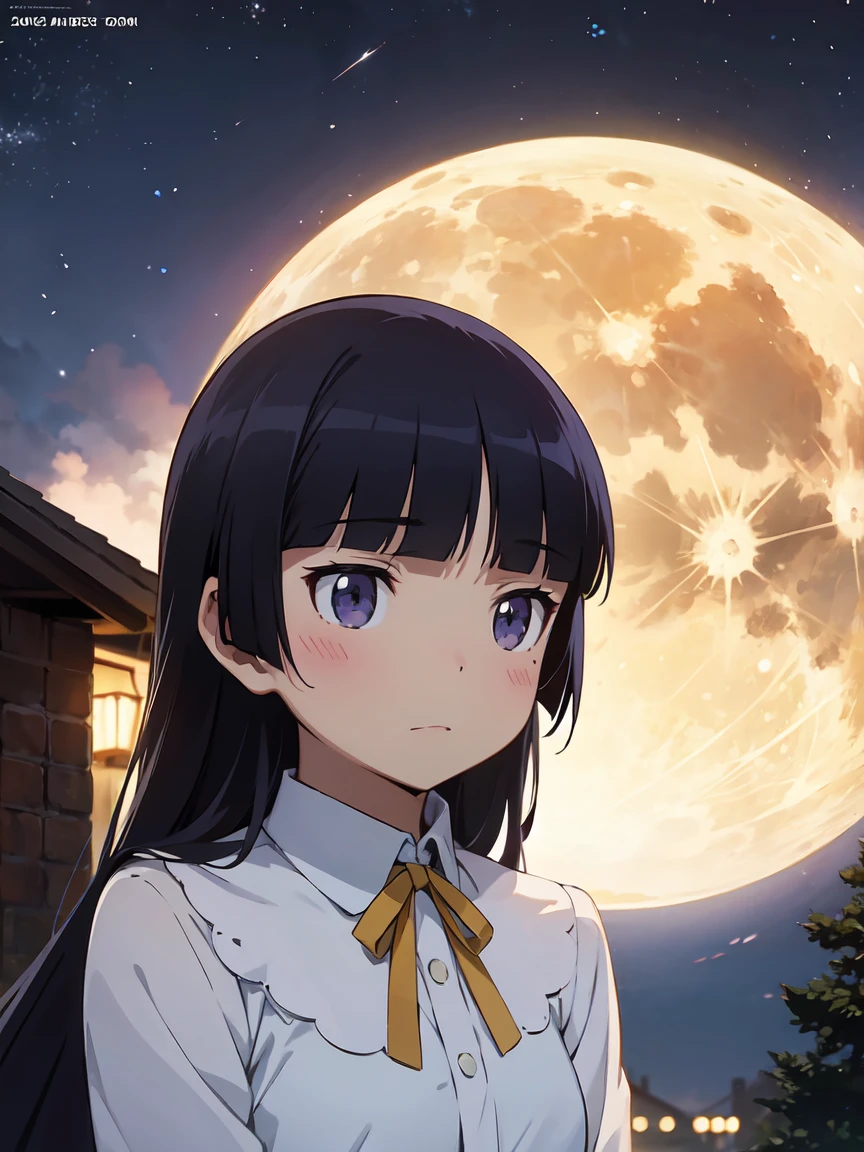 Movie Posters, full moon, Illuminated by moonlight, Romantic atmosphere, Starry Night, Fantasy, Light and shadow, Silence of the Night, Two people, secret, Soft Light, ephemeral, (ruri gokou),
