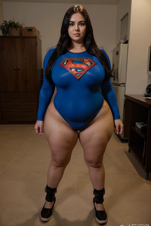 bbw superheroine is standing and paralyzed, full body, bbw mture, sumisa