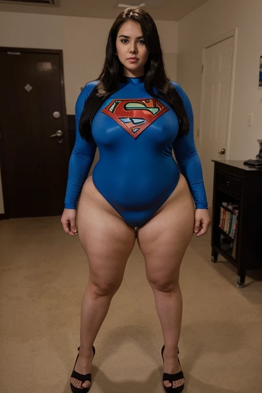 bbw superheroine is standing and paralyzed, full body, bbw mture, sumisa