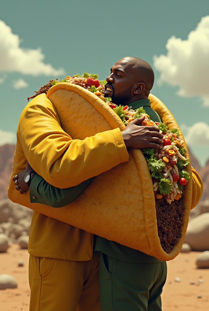Kanye West hugging a giant taco