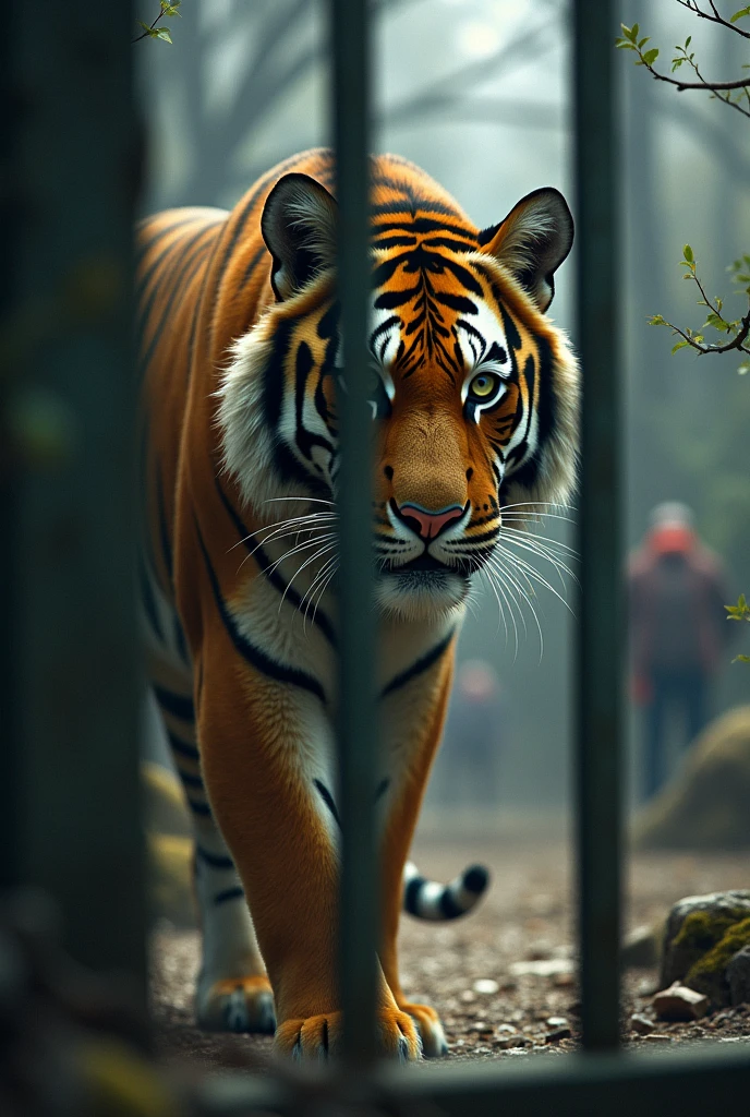 Explore the significance of the tiger's actions in the cage, including its disinterest in visitors and its longing for the wild, as well as the emotional impact of these expressions.