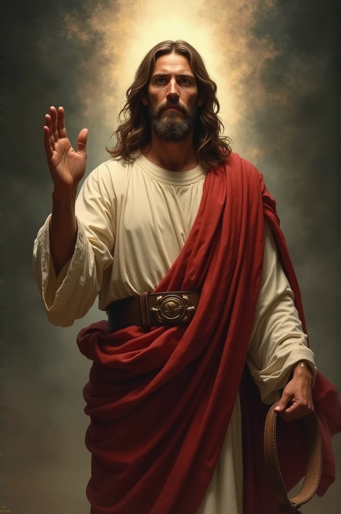 Jesus with a belt in his hand