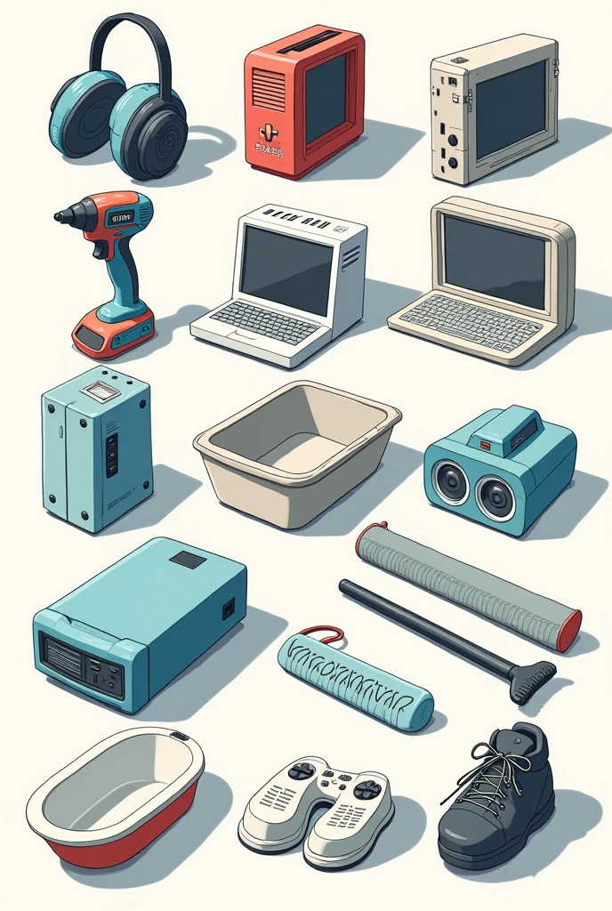 I created an image with various electronic products, games, bed-in, bathing, tools , all separately and clearly

