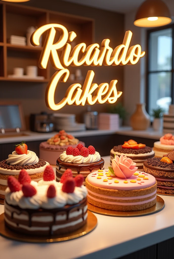 Make a picture of cakes with a sign that says ricardo cakes