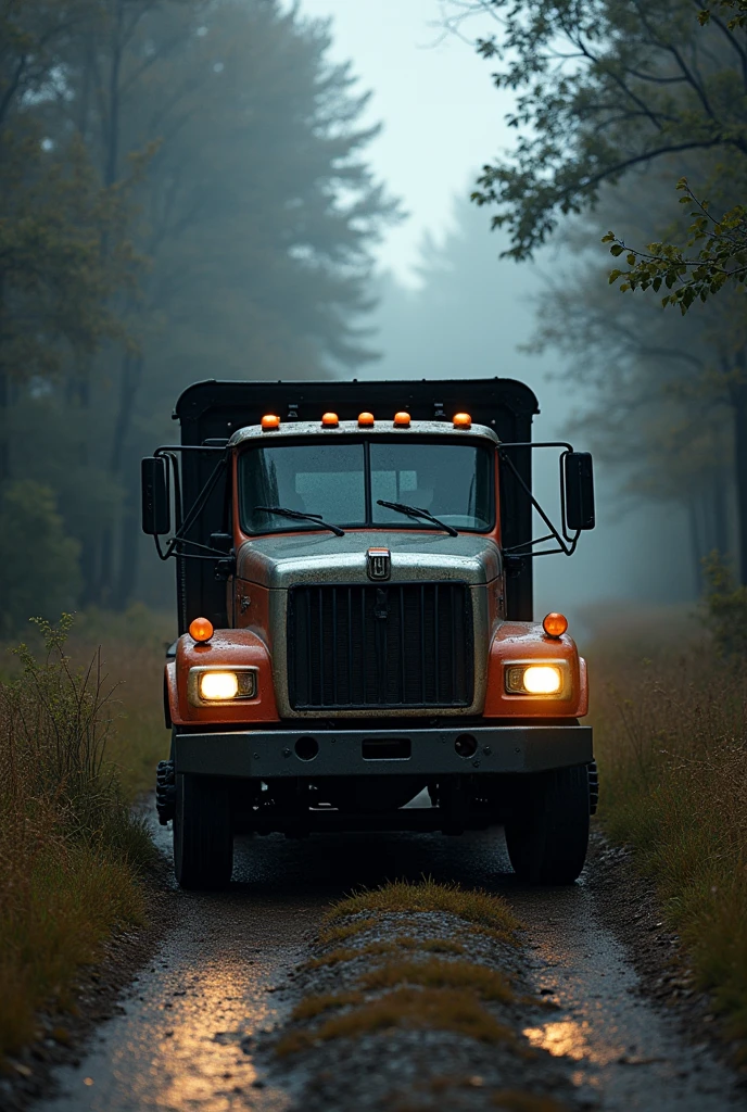 truck in an abandoned street dominated by bush for dark 4k wallpaper