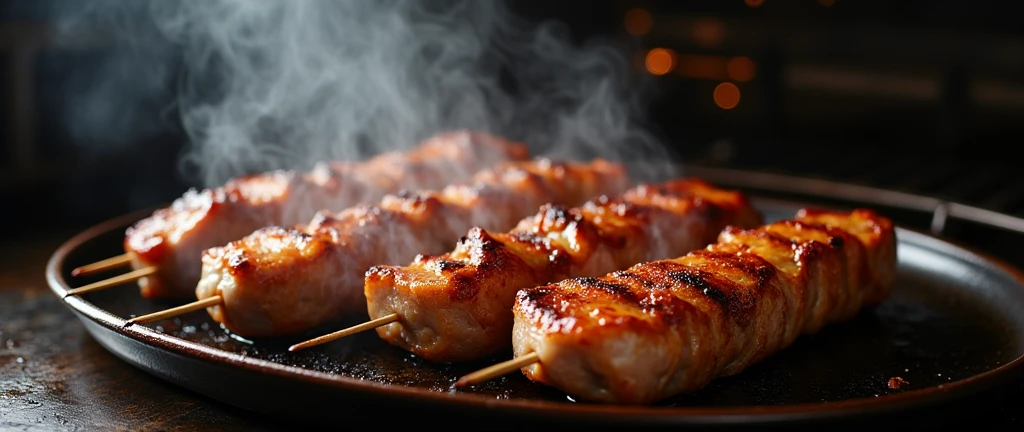 APPETIZING MEAT SKEWER IN AN OVEN WITH STEAM




