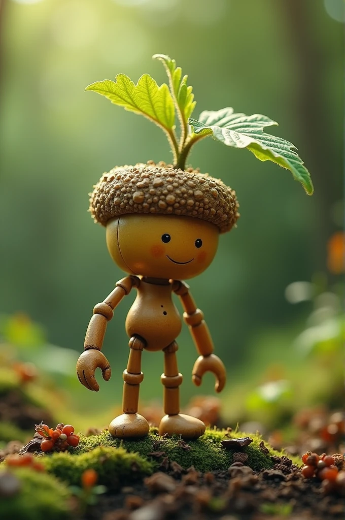 A little acorn plant have a legs and hands like humen
