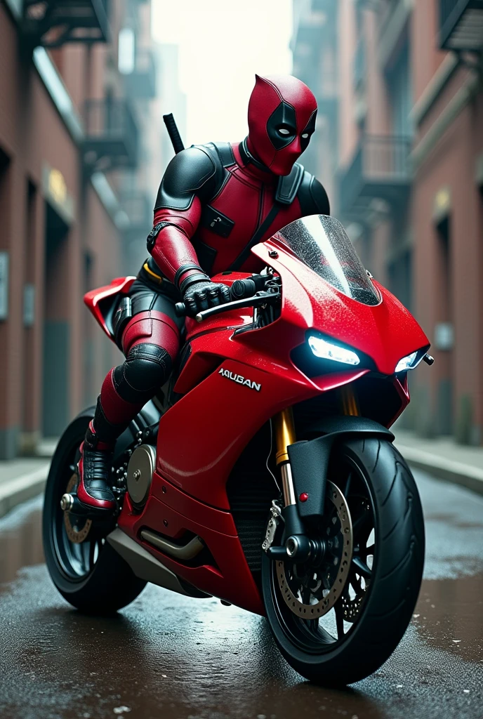 Deadpool on a brutal mv agusta 800rr motorcycle