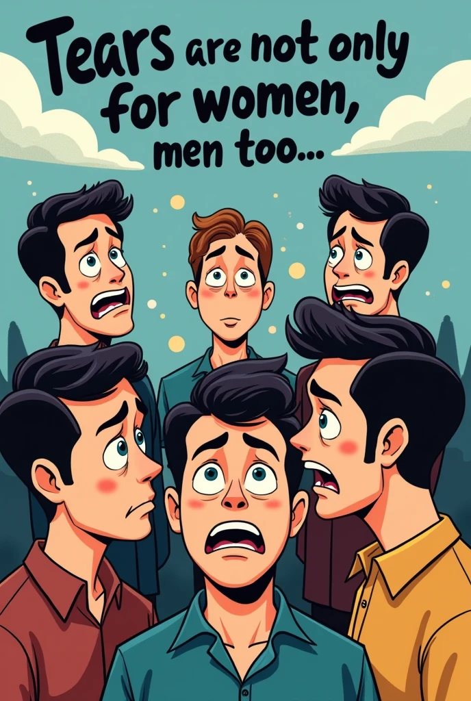Gender equality poster 3:4 ratio
Cartoon image of men crying and Society eyeing around him in background and a caption of Tears are not only for women men too......
#Let Equality Bloom