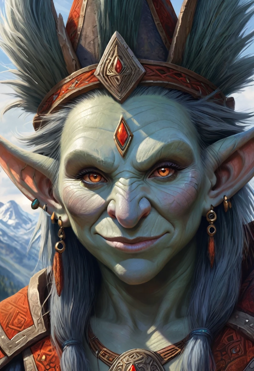 Anthropomorphic troll Mage. Official Art – An Award-Winning Digital Masterpiece In 4K Ultra HD, Extreme Detail And Intricate Realism. Symmetrical Face. This Concept Art Brought To Life By The Hands Of Artists Like Wlop & Artgerm In A Stunning 2D Vector Illustration.Background Is A Panoramic Vista.