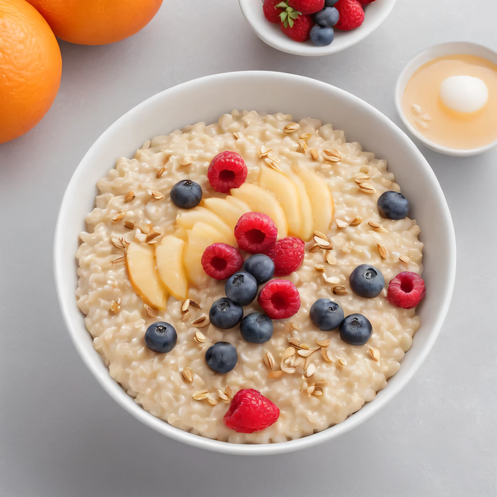 oatmeal with fruit, Orange juice